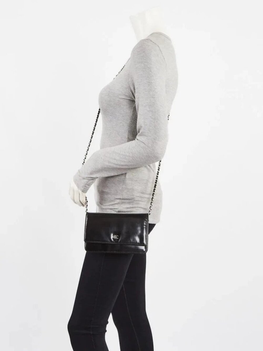 Chanel Black Glossy Leather CC WOC Clutch Bag